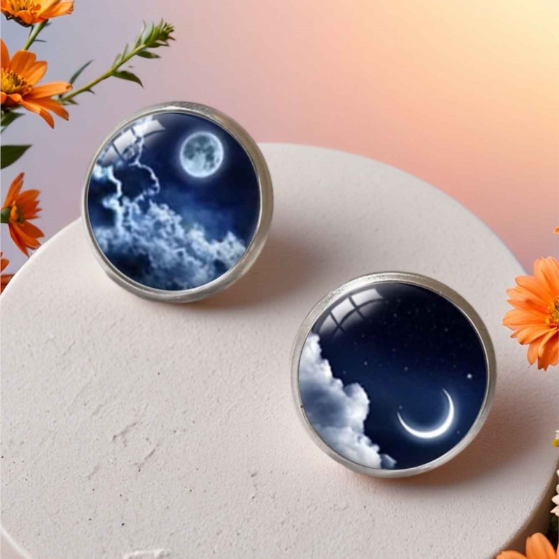 Bohemian Moon Phase Asymmetric Earrings, Unisex Gift